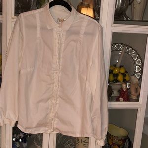 Talbots Woman White Cotton Pleated ButtonDown